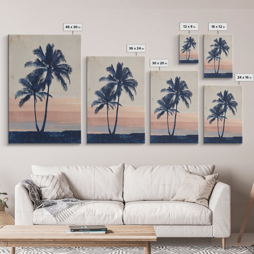 Palm Tree Silhouettes Framed Canvas Print, Tropical Art, Digital Art, Living Room Decor, Oil Painting, Tropic, Watercolor Art, TRO-2x3-12