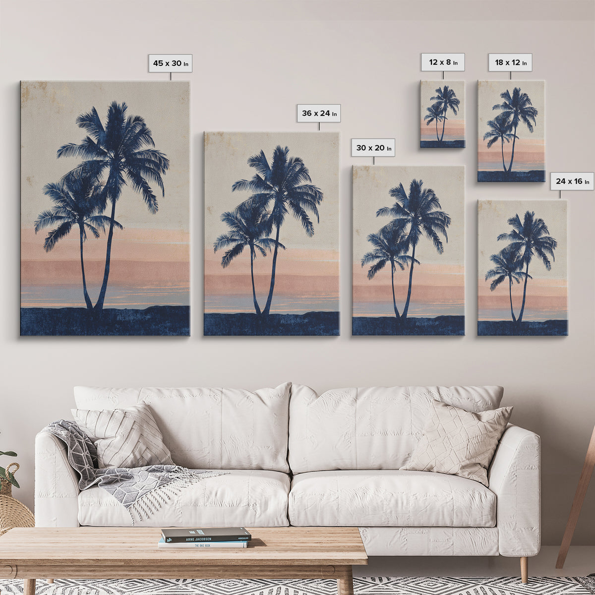 Palm Tree Silhouettes Framed Canvas Print, Tropical Art, Digital Art, Living Room Decor, Oil Painting, Tropic, Watercolor Art, TRO-2x3-12