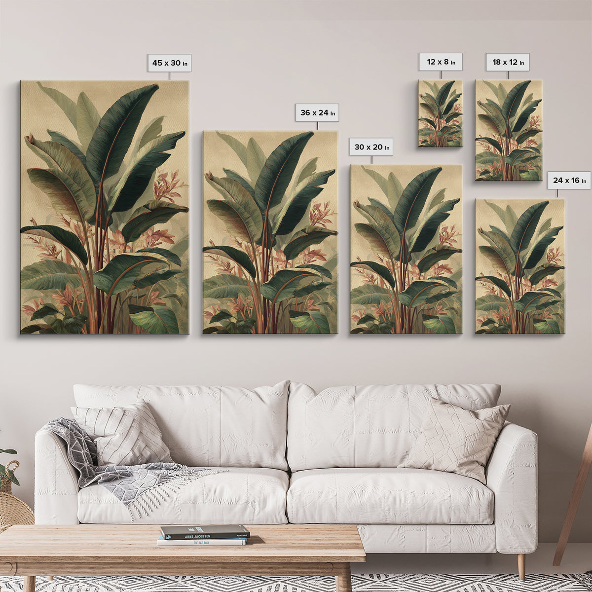 Banana Leaves Layered Framed Canvas Print, Tropical Art, Printable Art, Living Room Decor, Abstract Art, Tropic, TRO-2x3-17