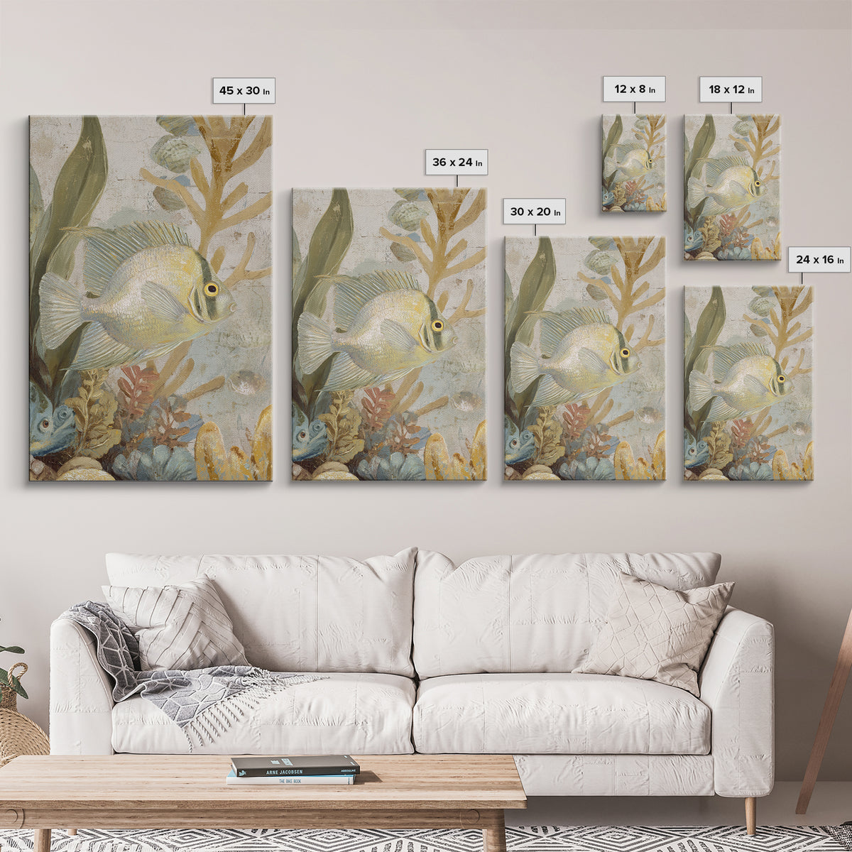 Tropical Fish over Coral Reef Framed Canvas Print, Tropical Art, Contemporary Art, Living Room Decor, Fine Art, Tropic, TRO-2x3-19