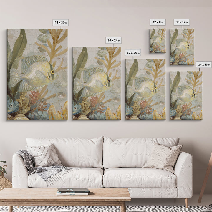 Tropical Fish over Coral Reef Framed Canvas Print, Tropical Art, Contemporary Art, Living Room Decor, Fine Art, Tropic, TRO-2x3-19