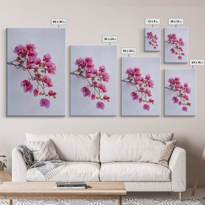 Pink Bougainvillea over White Wall Framed Canvas Print, Tropical Art, Modern Decor, Living Room Decor, Fine Art, Tropic, TRO-2x3-24