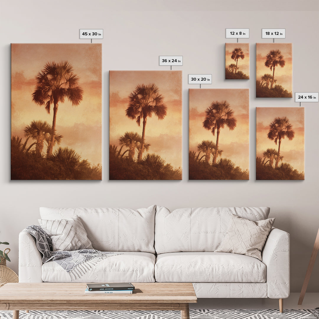 Palm Tree Silhouettes Framed Canvas Print, Tropical Art, Beach Prints, Living Room Decor, Watercolor Art, Tropic, TRO-2x3-36