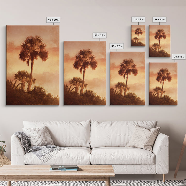 Palm Tree Silhouettes Framed Canvas Print, Tropical Art, Beach Prints, Living Room Decor, Watercolor Art, Tropic, TRO-2x3-36
