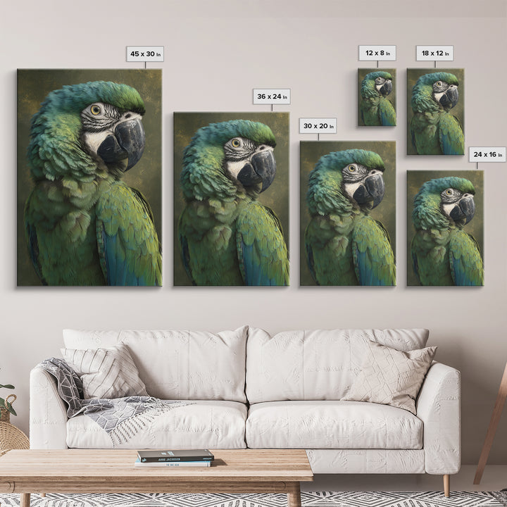 Parrot Portrait with Emerald Feathers Canvas Print, Tropical Art, Contemporary Art, Living Room Decor, Fine Art, Tropic, TRO-2x3-40