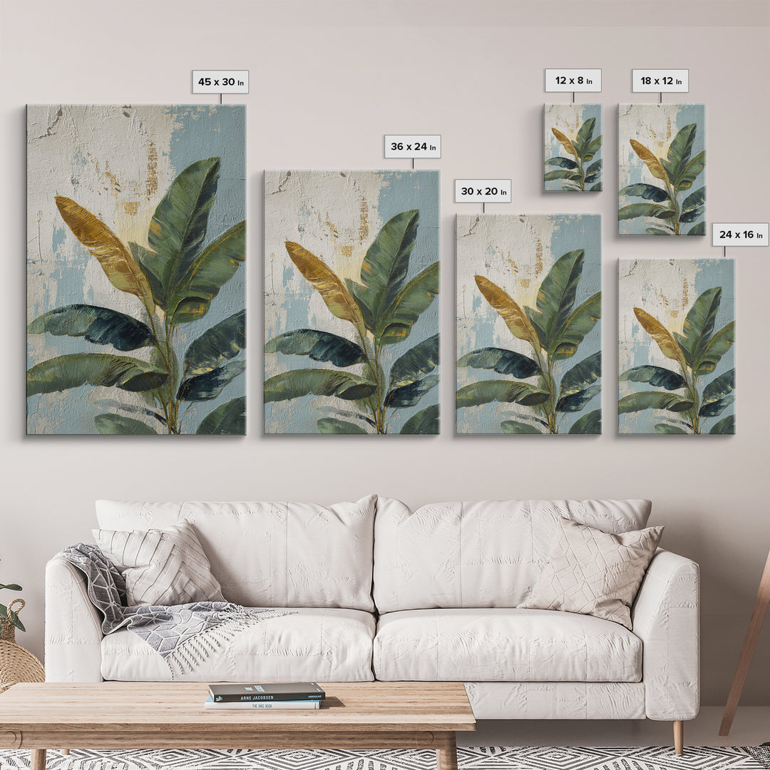 Banana Leaves Layered Framed Canvas Print, Tropical Art, Printable Art, Living Room Decor, Abstract Art, Tropic, TRO-2x3-41