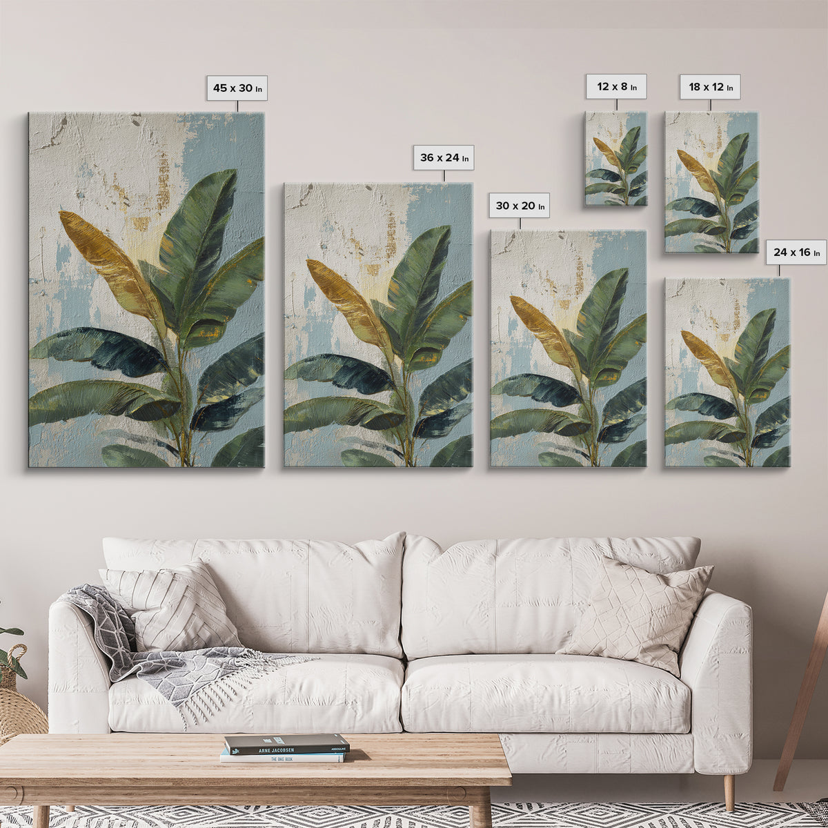 Banana Leaves Layered Framed Canvas Print, Tropical Art, Printable Art, Living Room Decor, Abstract Art, Tropic, TRO-2x3-41