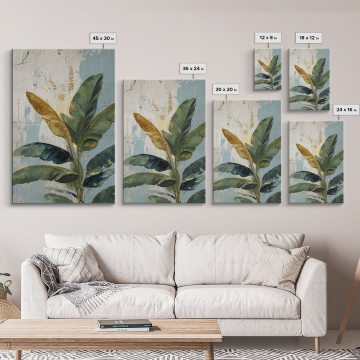 Banana Leaves Layered Framed Canvas Print, Tropical Art, Printable Art, Living Room Decor, Abstract Art, Tropic, TRO-2x3-41