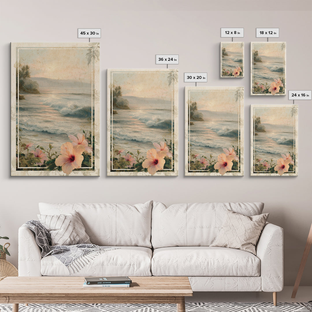 Sunset Surf Scene Framed Canvas Print, Tropical Art, Minimalist Decor, Living Room Decor, Fine Art, Tropic, Digital Print, TRO-2x3-6