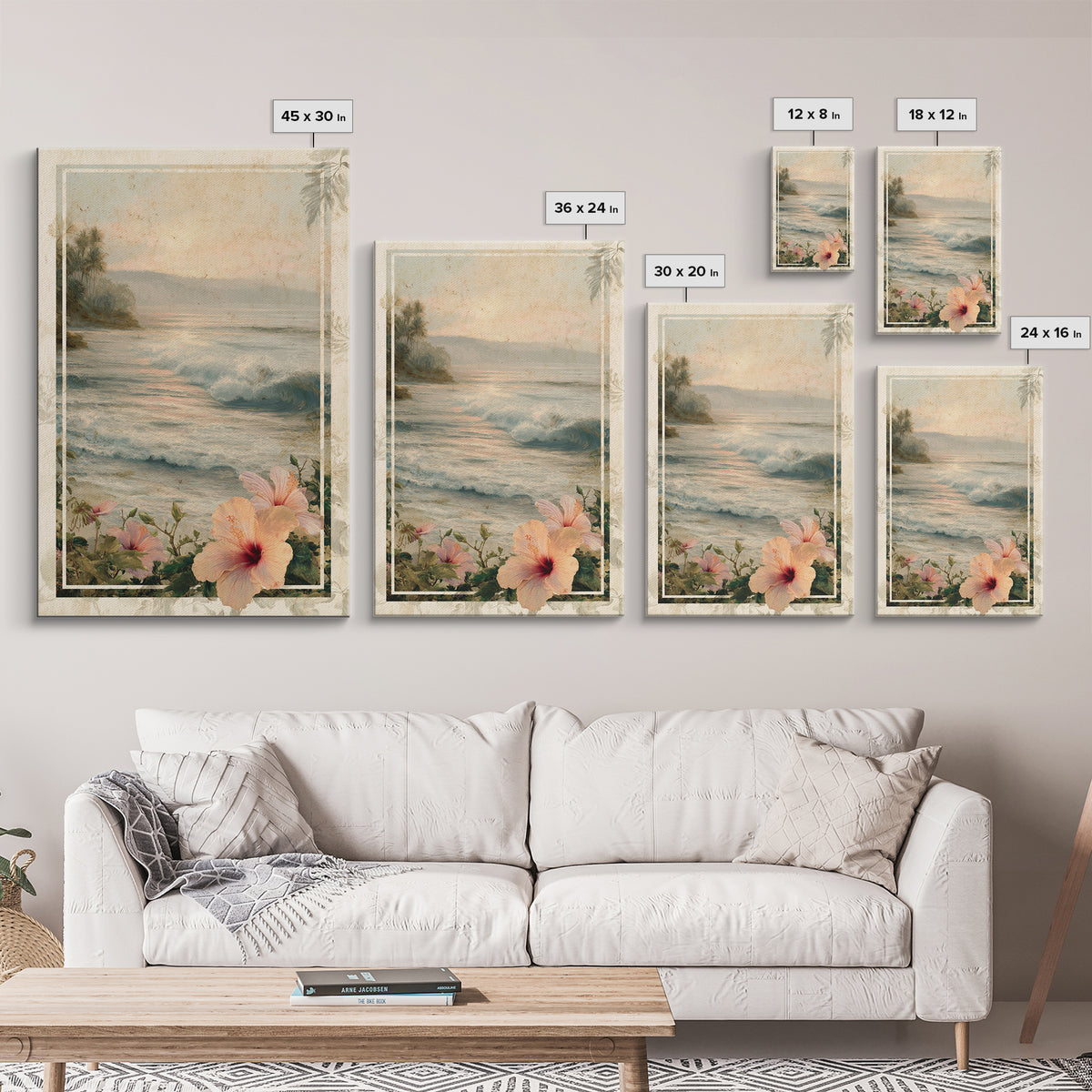 Sunset Surf Scene Framed Canvas Print, Tropical Art, Minimalist Decor, Living Room Decor, Fine Art, Tropic, Digital Print, TRO-2x3-6