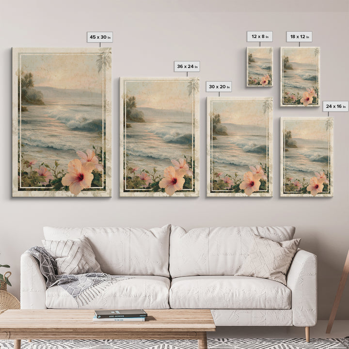Sunset Surf Scene Framed Canvas Print, Tropical Art, Minimalist Decor, Living Room Decor, Fine Art, Tropic, Digital Print, TRO-2x3-6