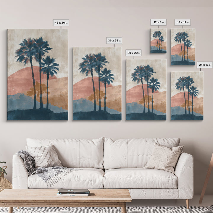 Palm Tree Silhouettes Framed Canvas Print, Tropical Art, Wall Art Prints, Living Room Decor, Fine Art, Tropic, Beach Wall Art, TRO-2x3-60