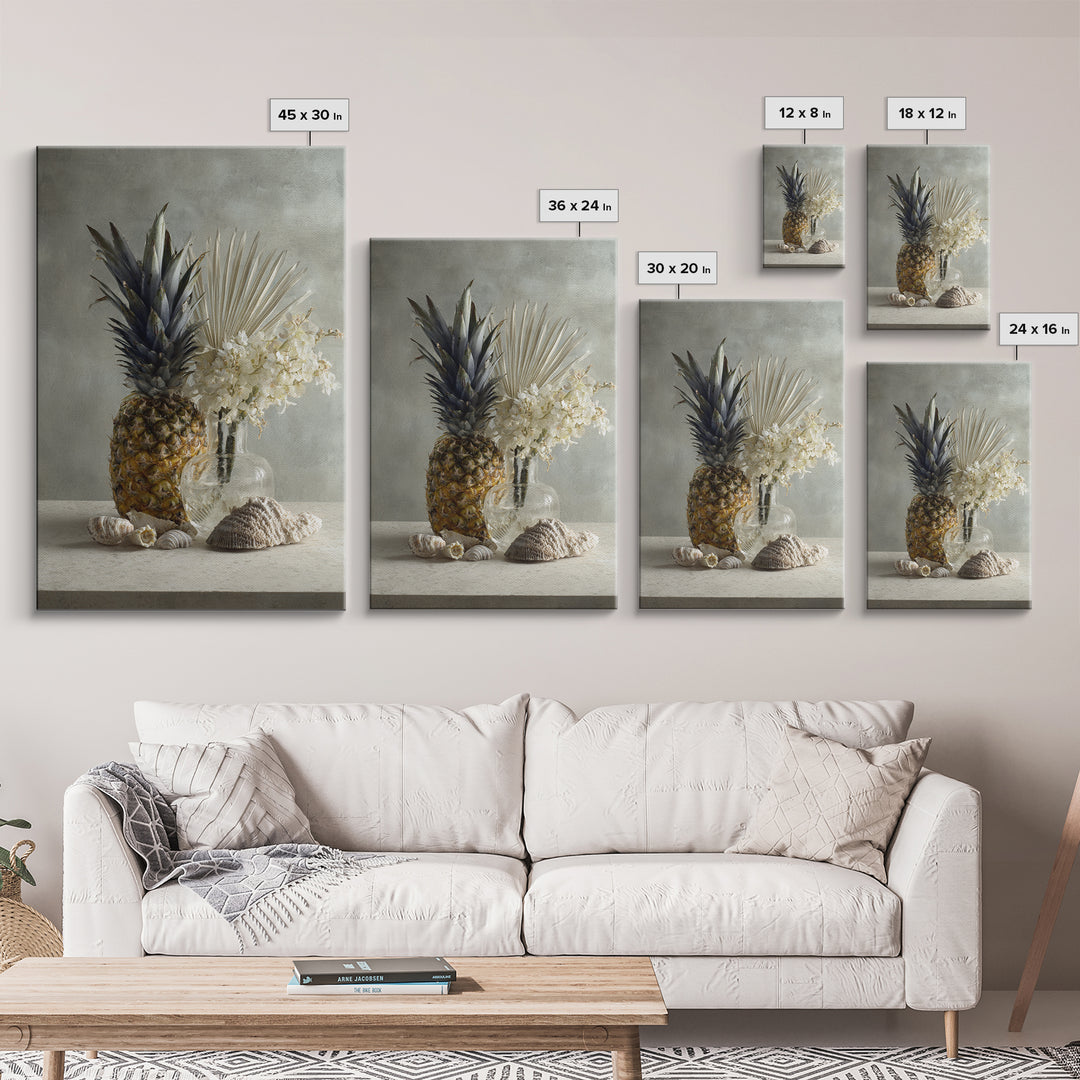 Pineapple and Palm Still Life Canvas Print, Tropical Art, Printable Art, Living Room Decor, Abstract Art, Tropic, TRO-2x3-62