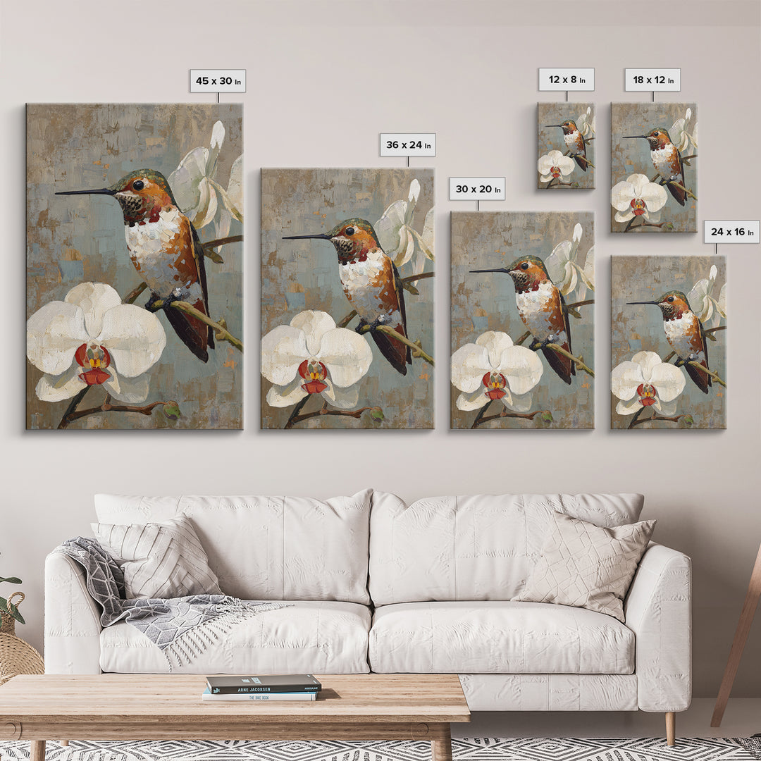 Orchid and Hummingbird Composition Canvas Print, Tropical Art, Digital Art, Living Room Decor, Oil Painting, Tropic, TRO-2x3-66