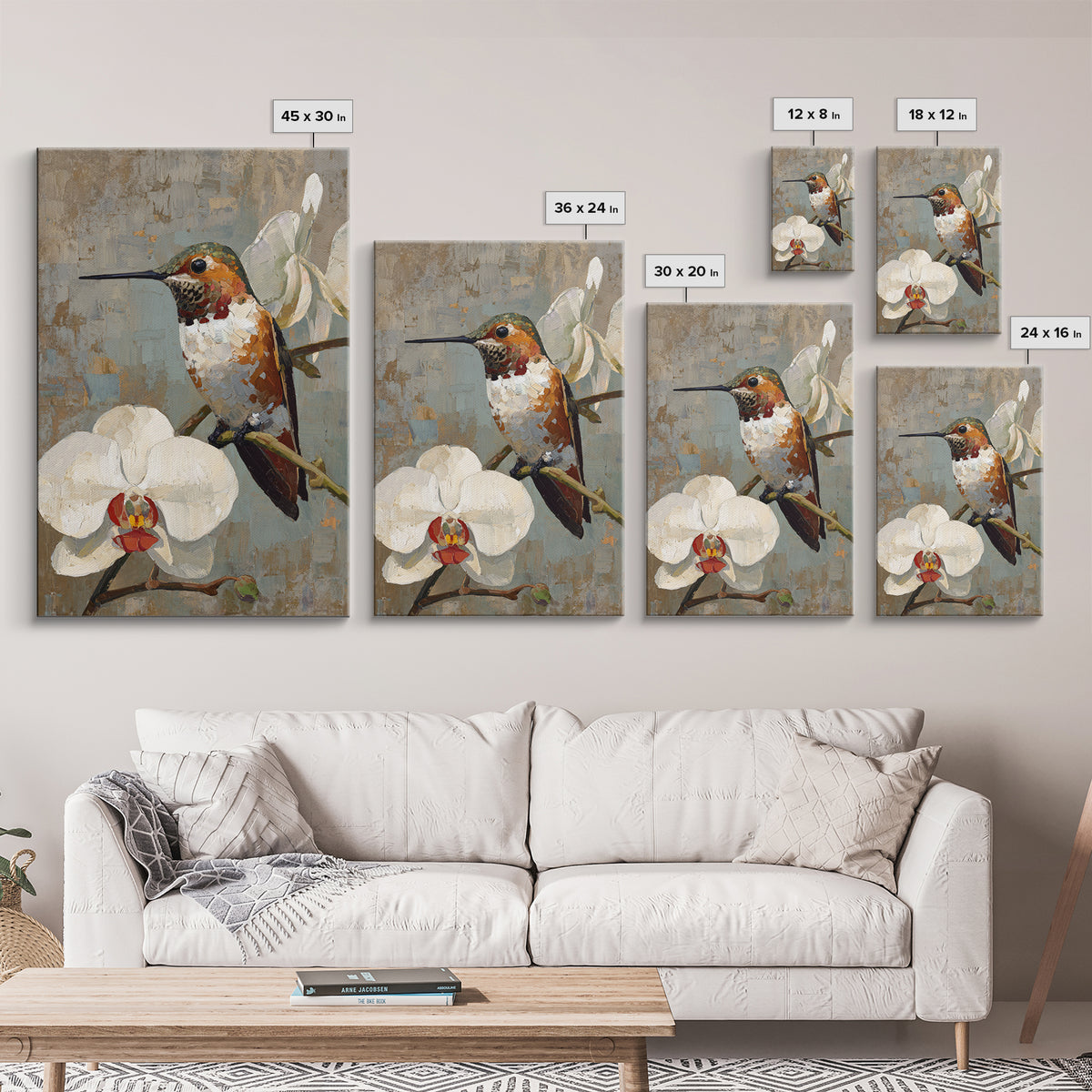 Orchid and Hummingbird Composition Canvas Print, Tropical Art, Digital Art, Living Room Decor, Oil Painting, Tropic, TRO-2x3-66