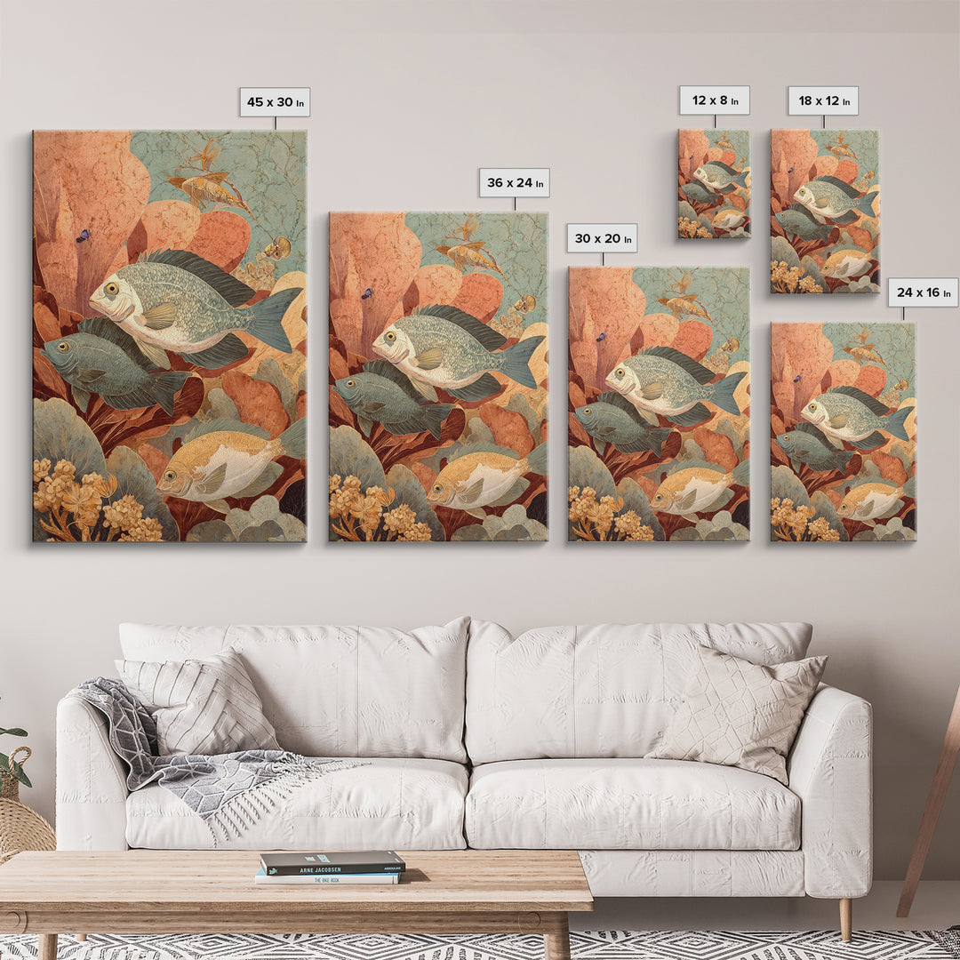 Tropical Fish over Coral Reef Canvas Print, Tropical Art, Set of 3 Prints, Living Room Decor, Fine Art, Tropic, Botanical Art, TRO-2x3-67