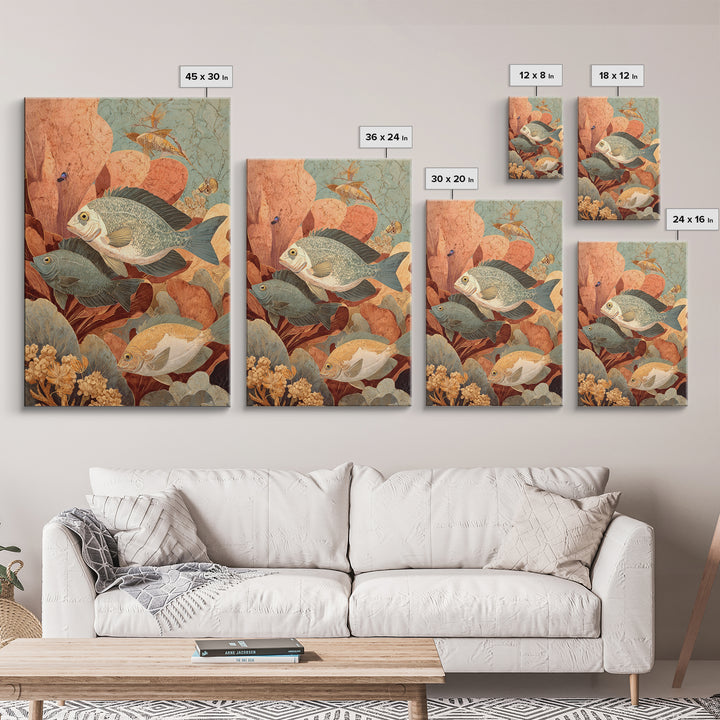 Tropical Fish over Coral Reef Canvas Print, Tropical Art, Set of 3 Prints, Living Room Decor, Fine Art, Tropic, Botanical Art, TRO-2x3-67