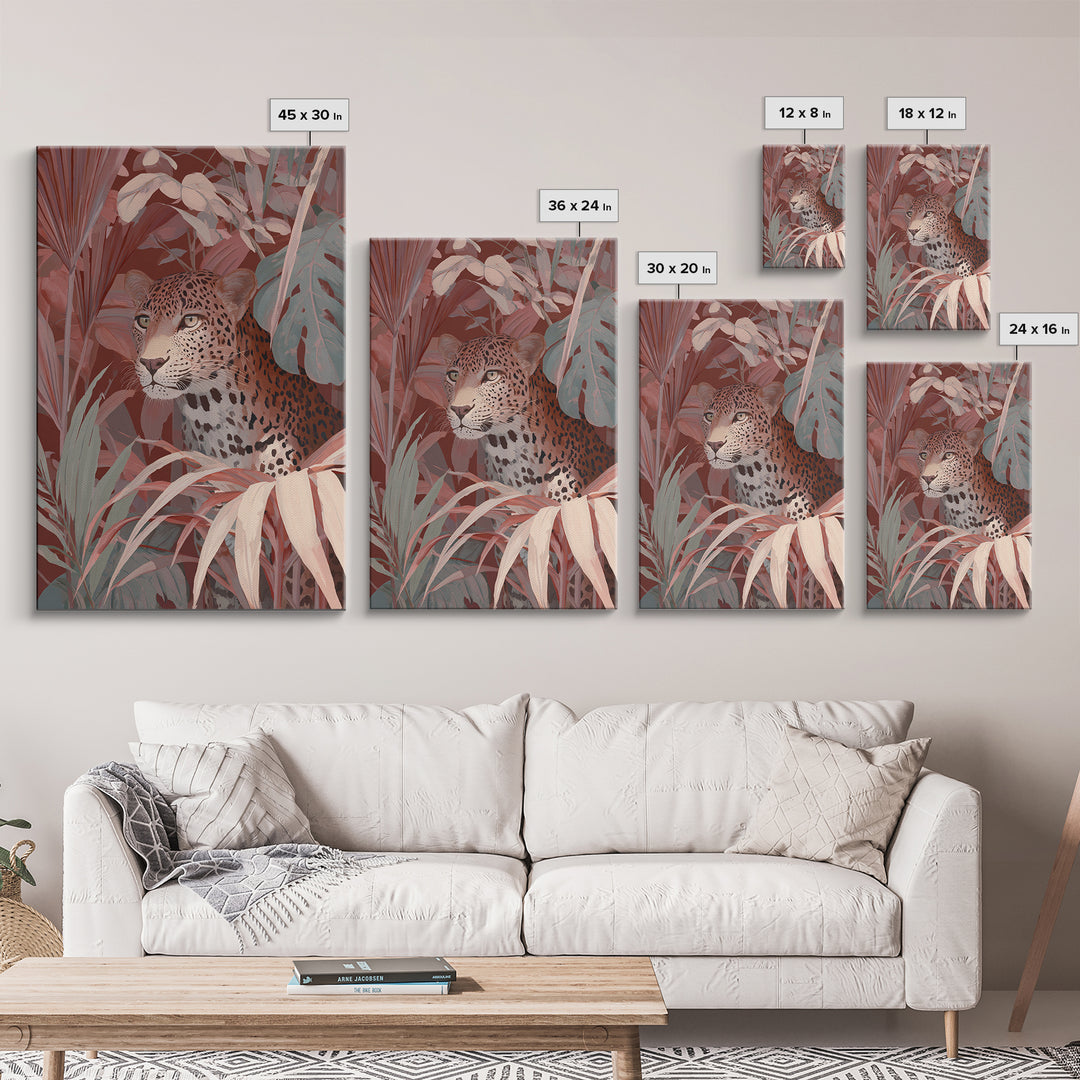 Leopard Hidden Among Palm Leaves Canvas Print, Tropical Art, Printable, Living Room Decor, Fine Art, Tropic, Coastal Decor, TRO-2x3-70
