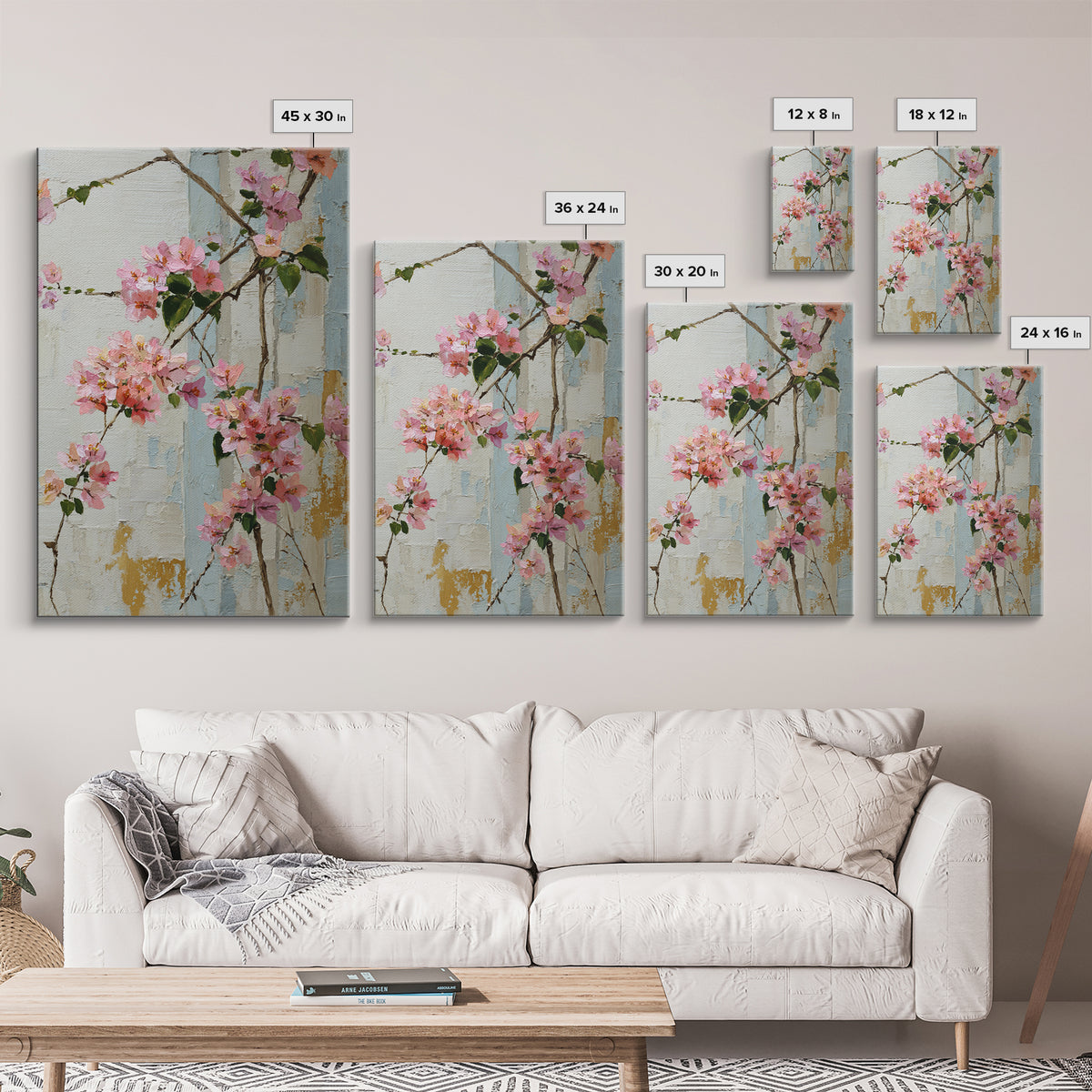 Pink Bougainvillea over White Wall Canvas Print, Tropical Art, Digital Art, Living Room Decor, Oil Painting, Tropic, TRO-2x3-72