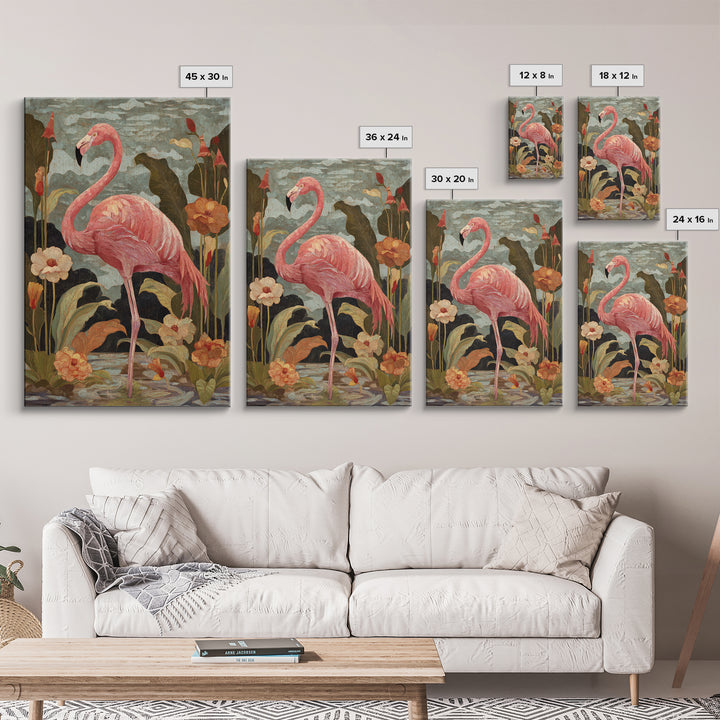 Pink Flamingos Among Tropical Water Plants Canvas Print, Tropical Art, Digital Print, Living Room Decor, Fine Art, Tropic, TRO-2x3-82