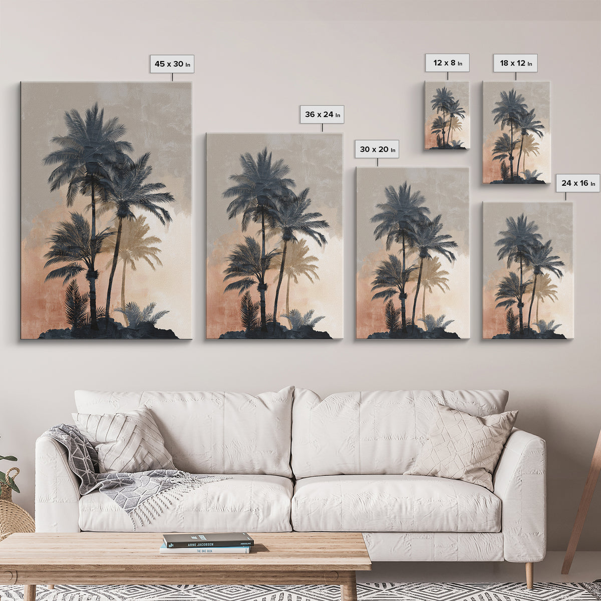 Palm Tree Silhouettes Framed Canvas Print, Tropical Art, Modern Decor, Living Room Decor, Fine Art, Tropic, Wall Decor, TRO-2x3-84