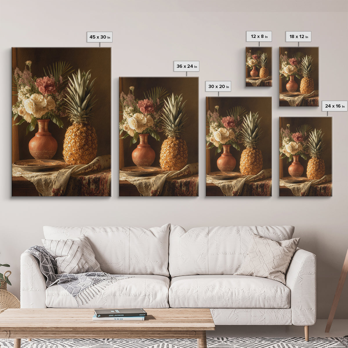 Pineapple and Palm Still Life Canvas Print, Tropical Art, Printable Art, Living Room Decor, Abstract Art, Tropic, TRO-2x3-86