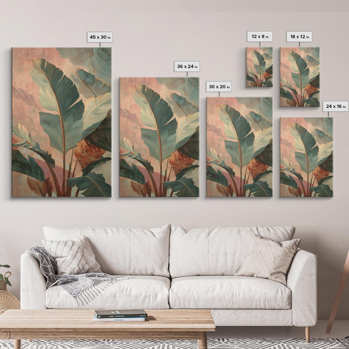 Banana Leaves Layered Framed Canvas Print, Tropical Art, Downloadable Prints, Living Room Decor, Watercolor Art, Tropic, TRO-2x3-89