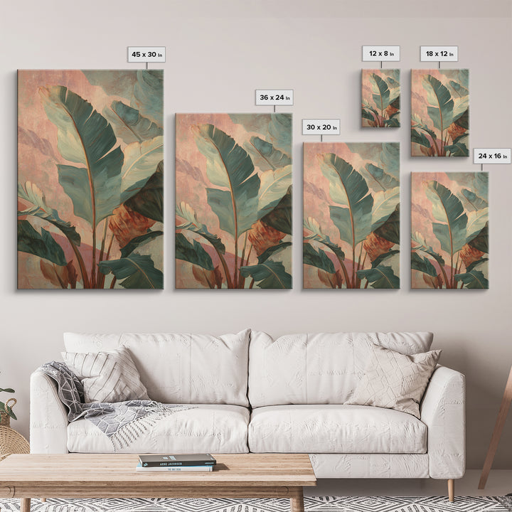 Banana Leaves Layered Framed Canvas Print, Tropical Art, Downloadable Prints, Living Room Decor, Watercolor Art, Tropic, TRO-2x3-89
