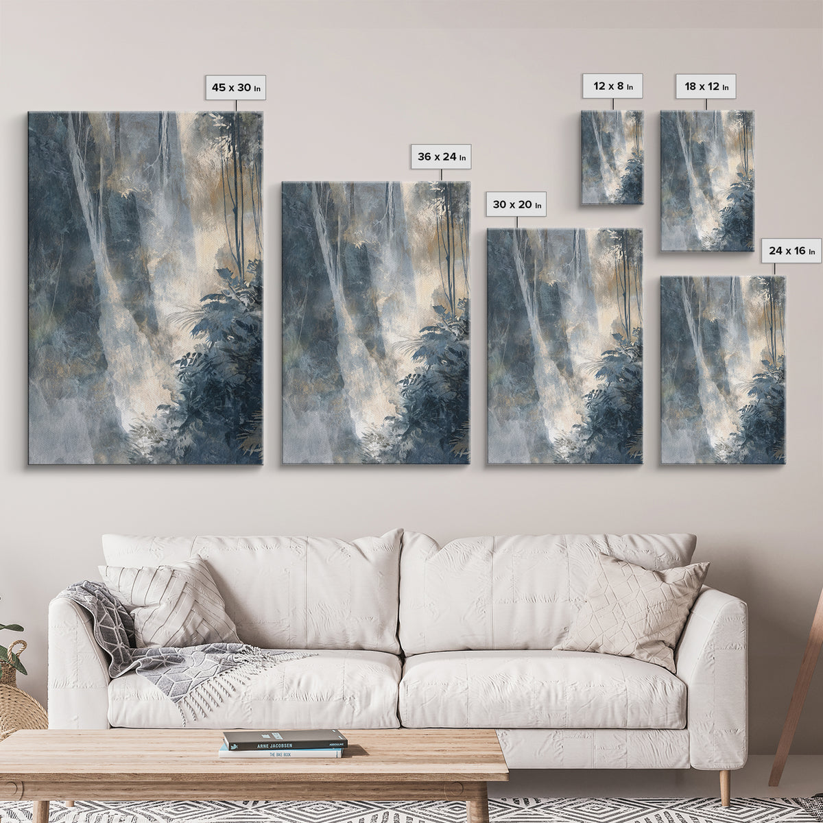 Jungle Waterfall with Misty Light Framed Canvas Print, Tropical Art, Abstract Painting, Living Room Decor, Fine Art, Tropic, TRO-2x3-93