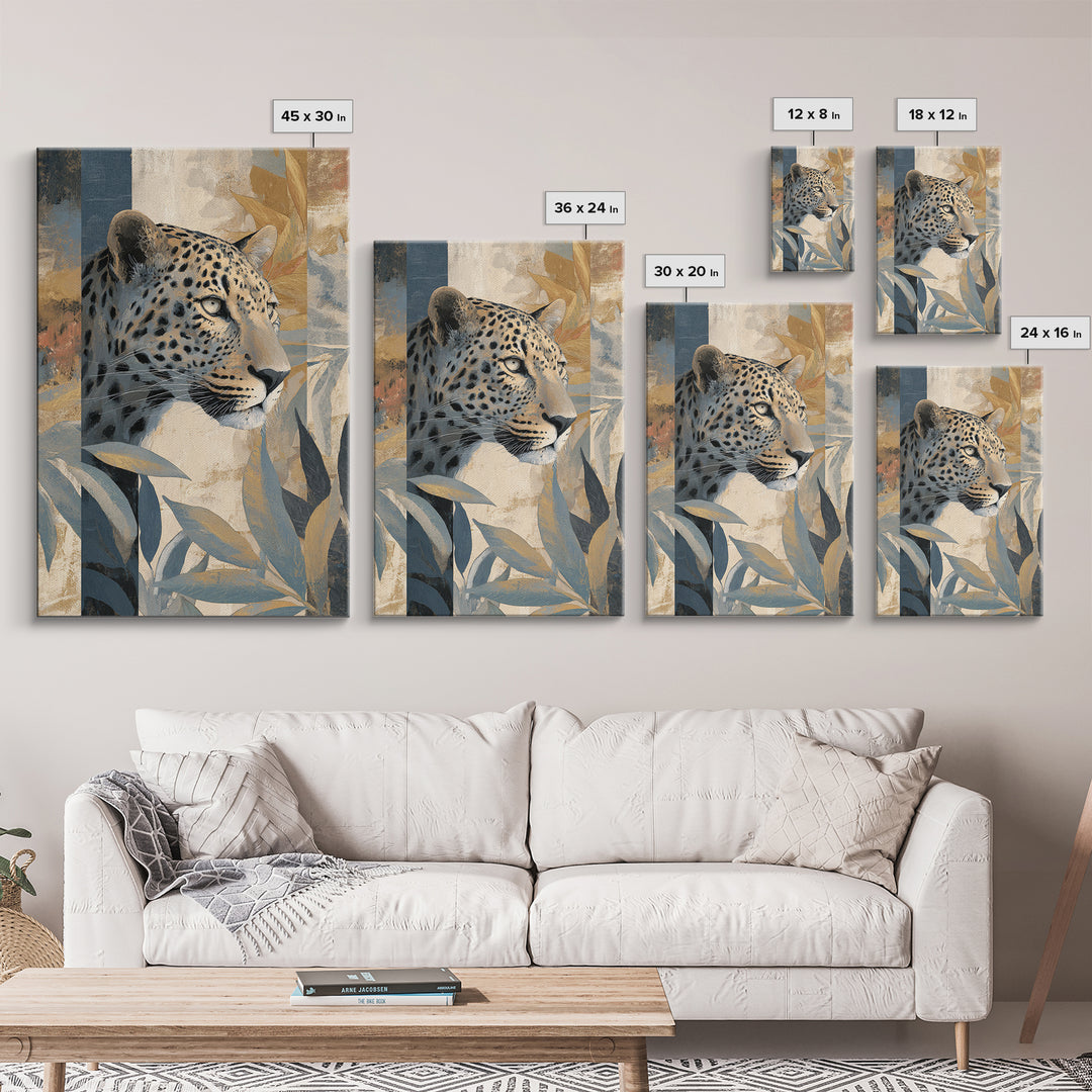 Leopard Hidden Among Palm Leaves Framed Canvas Print, Tropical Art, Oversized Wall Art, Living Room Decor, Fine Art, Tropic, TRO-2x3-94