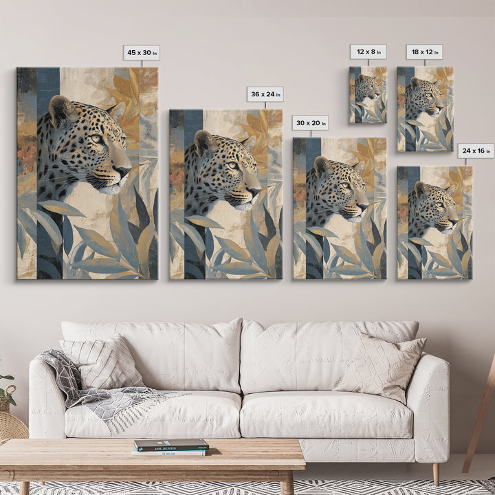 Leopard Hidden Among Palm Leaves Framed Canvas Print, Tropical Art, Oversized Wall Art, Living Room Decor, Fine Art, Tropic, TRO-2x3-94