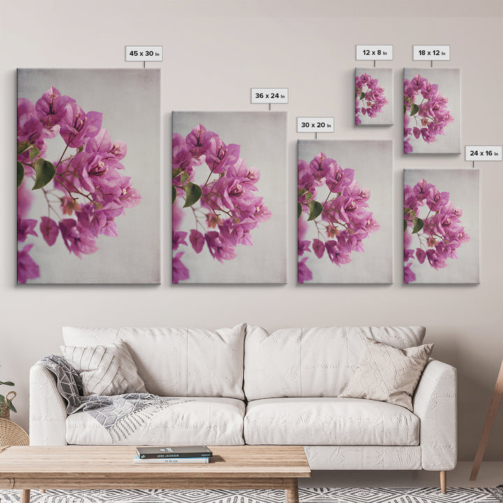 Pink Bougainvillea over White Wall Canvas Print, Tropical Art, Abstract Painting, Living Room Decor, Fine Art, Tropic, TRO-2x3-96