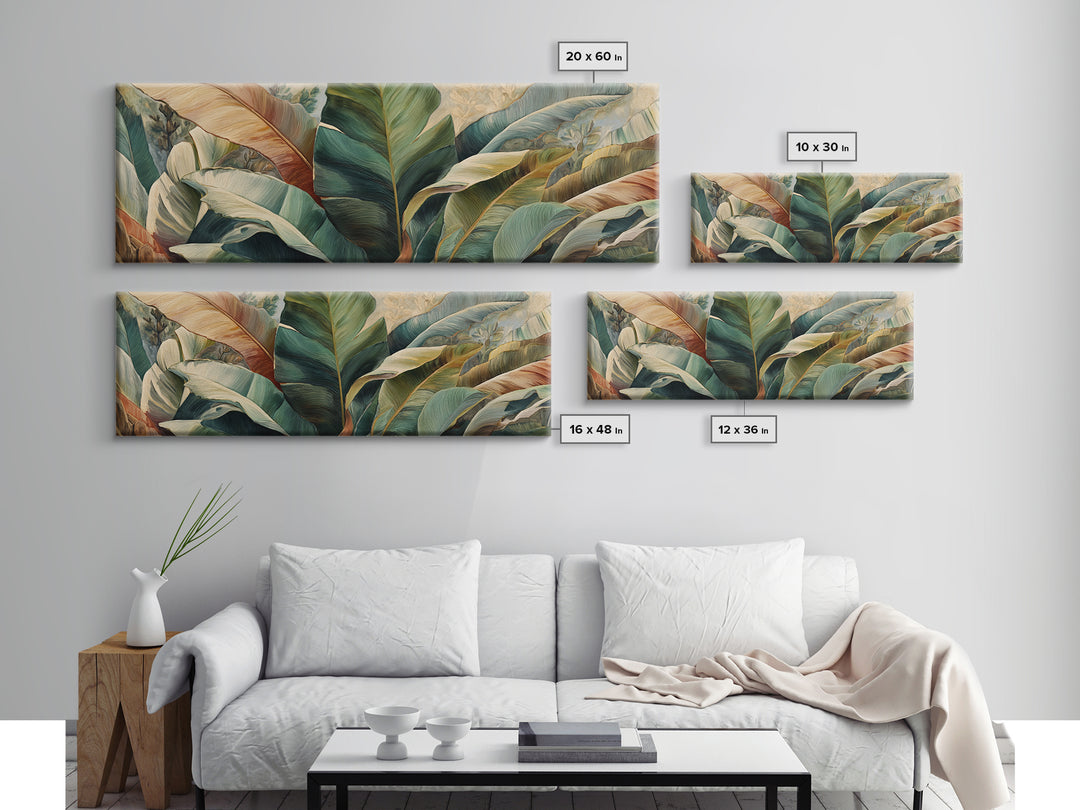 Banana Leaves Layered Framed Canvas Print, Tropical Art, Coastal Decor, Living Room Decor, Fine Art, Tropic, Modern Decor, TRO-3x1-1