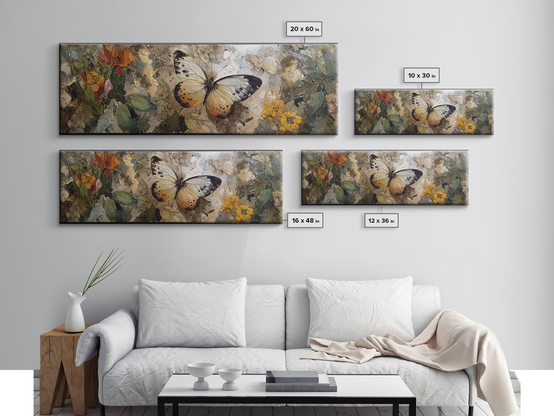 Tropical Butterfly and Flower Study Framed Canvas Print, Tropical Art, Gallery Decor, Living Room Decor, Fine Art, Tropic, TRO-3x1-15