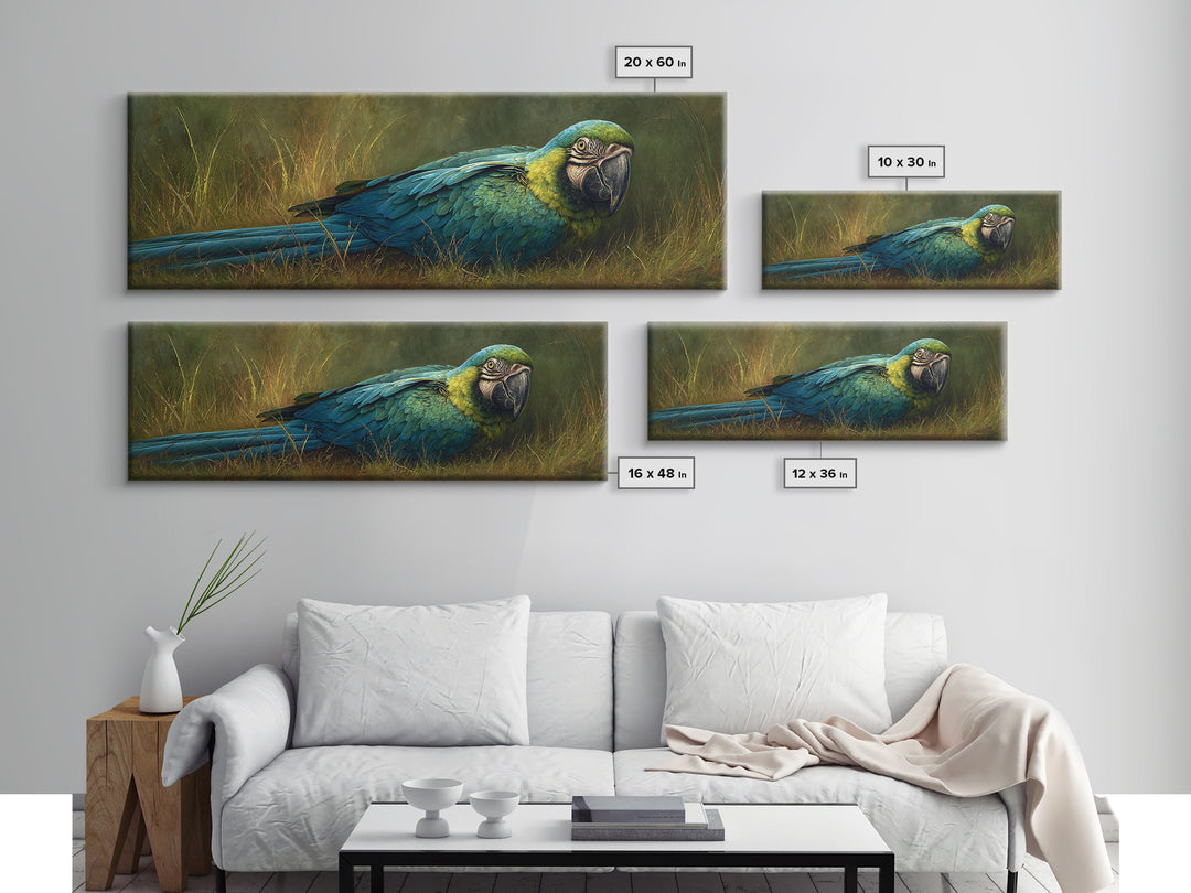 Parrot Portrait with Emerald Feathers Canvas Print, Tropical Art, Whimsical Art, Living Room Decor, Fine Art, Tropic, TRO-3x1-24
