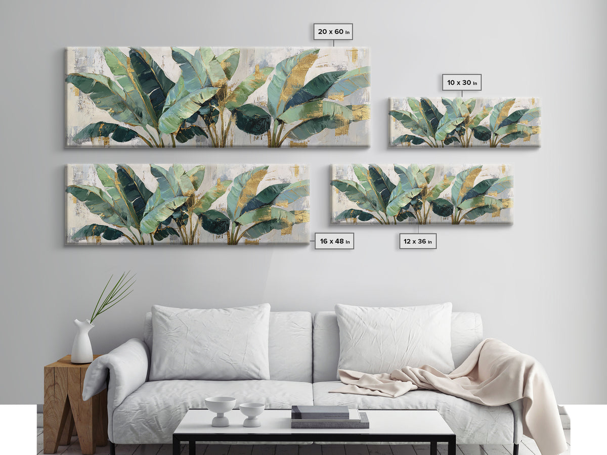 Banana Leaves Layered Canvas Print, Tropical Art, Beach Print, Living Room Decor, Abstract Art, Tropic, Textured Painting, TRO-3x1-25