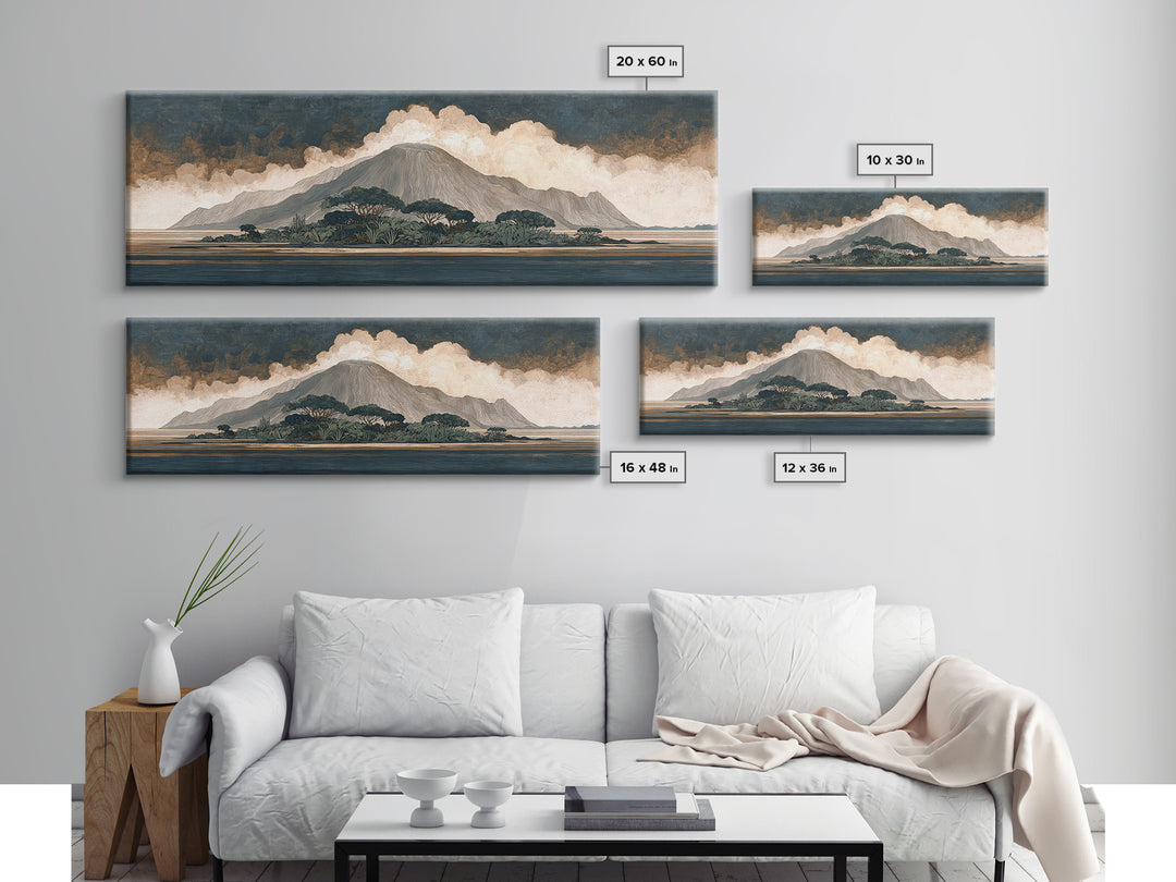 Island Volcano with Lush Foreground Canvas Print, Tropical Art, Beach Wall Art, Living Room Decor, Tropic, Statement Artwork, TRO-3x1-33