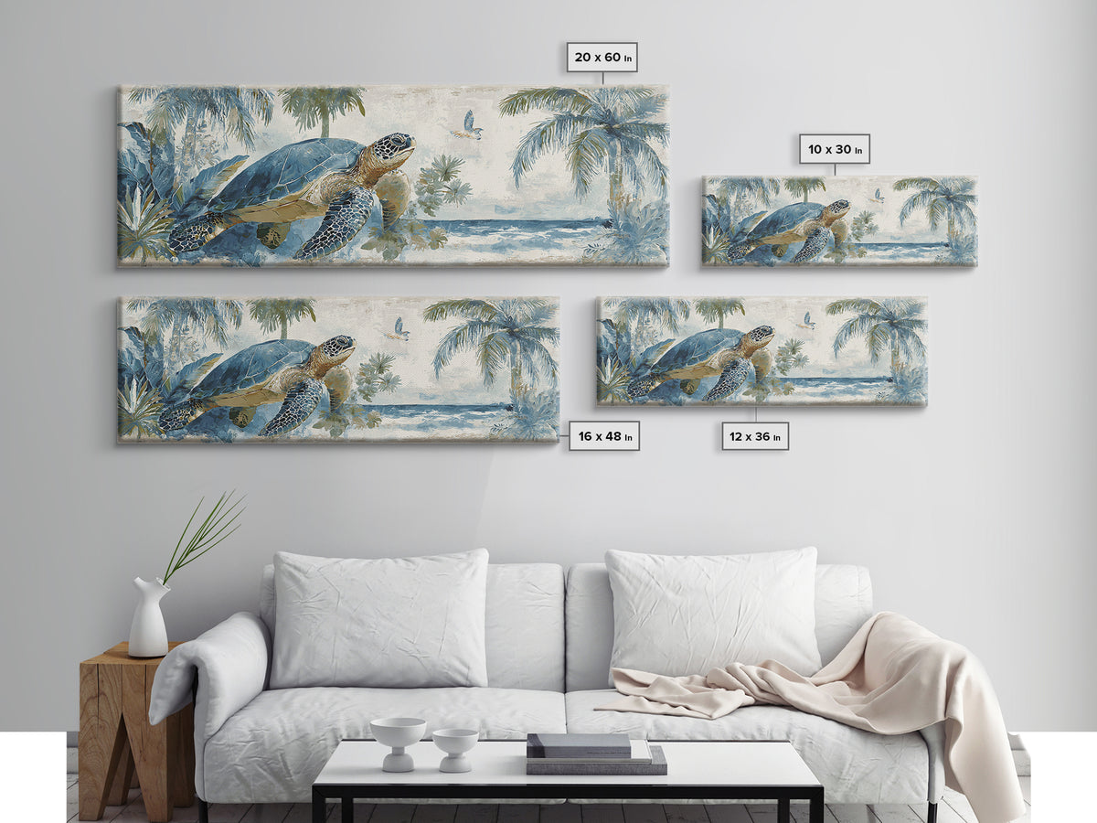Sea Turtle Near Tropical Reef Canvas Print, Tropical Art, Minimalist Decor, Living Room Decor, Fine Art, Tropic, Digital Print, TRO-3x1-35