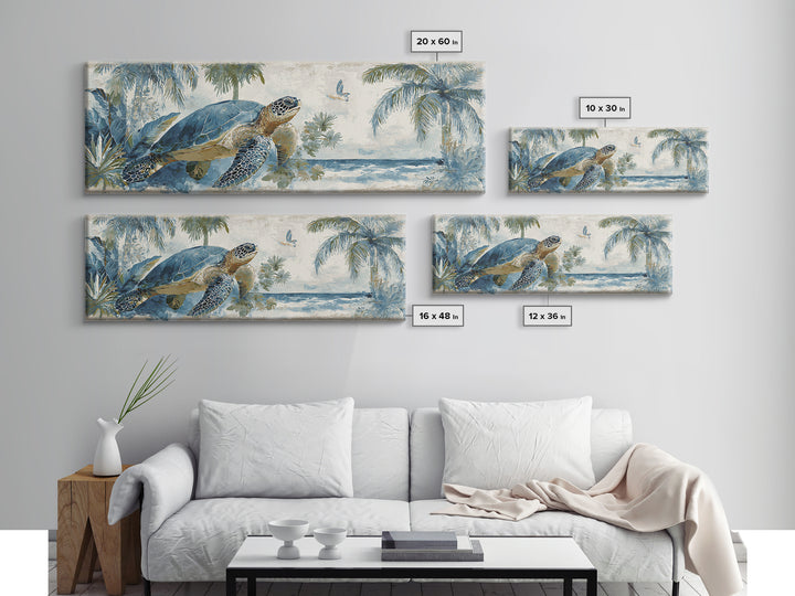 Sea Turtle Near Tropical Reef Canvas Print, Tropical Art, Minimalist Decor, Living Room Decor, Fine Art, Tropic, Digital Print, TRO-3x1-35