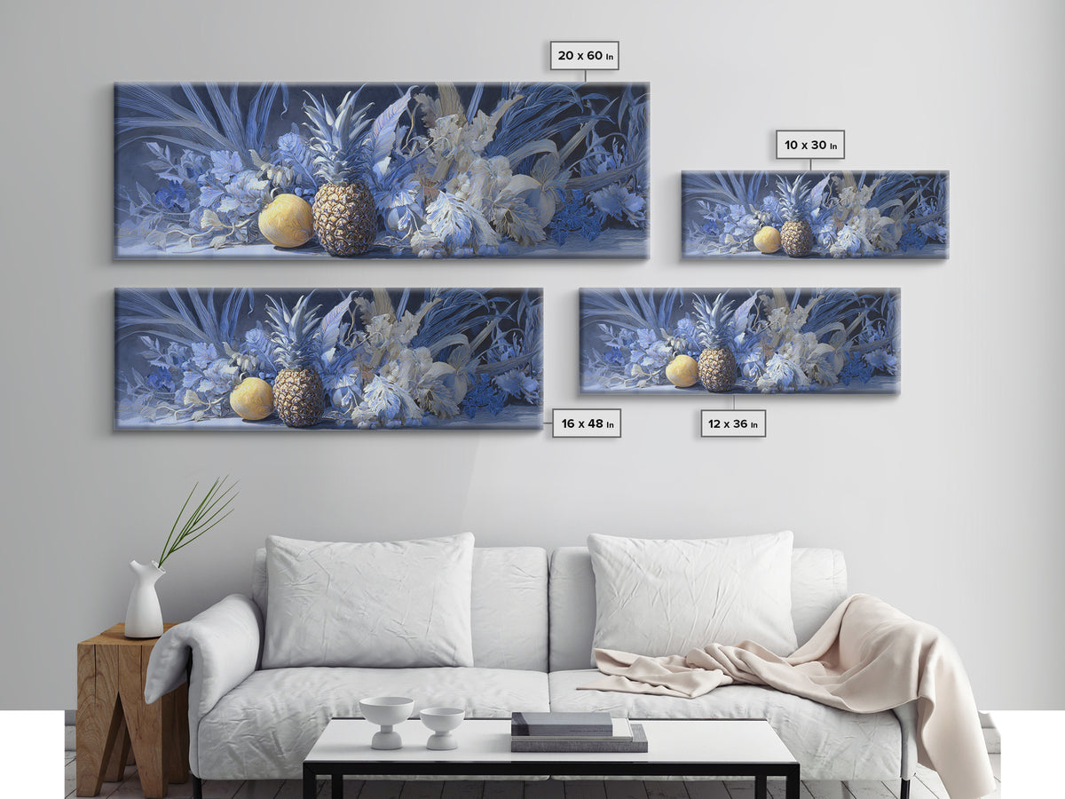 Pineapple and Palm Still Life Canvas Print, Tropical Art, Coastal Decor, Living Room Decor, Fine Art, Tropic, Modern Decor, TRO-3x1-46