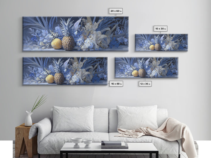 Pineapple and Palm Still Life Canvas Print, Tropical Art, Coastal Decor, Living Room Decor, Fine Art, Tropic, Modern Decor, TRO-3x1-46