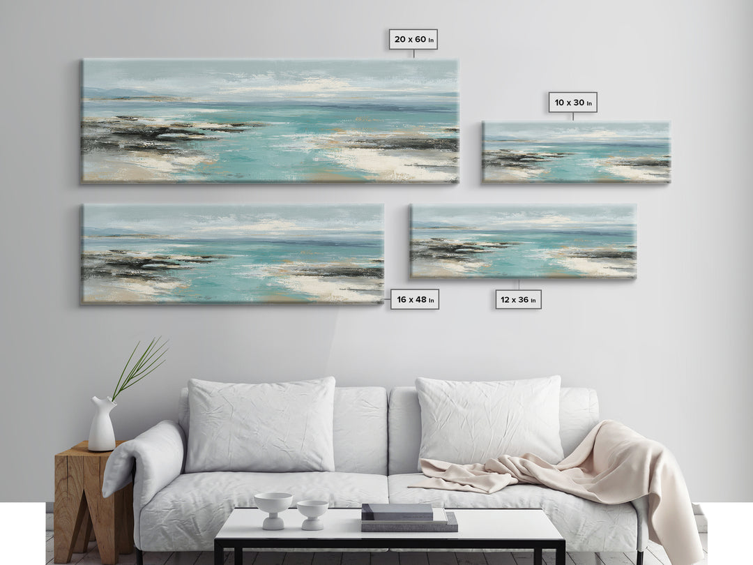 Tropical Lagoon with Turquoise Water Framed Canvas Print, Tropical Art, Digital Art, Living Room Decor, Oil Painting, Tropic, TRO-3x1-47