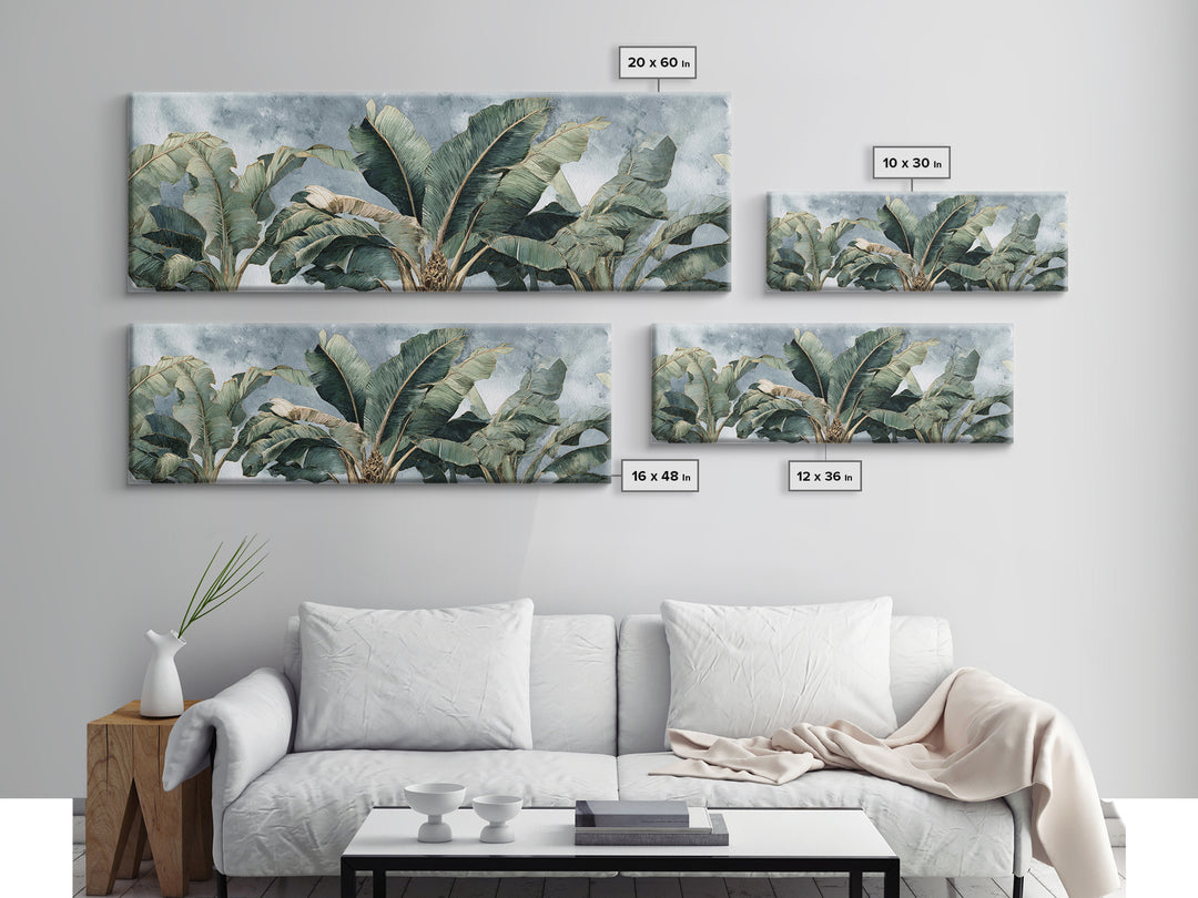 Banana Leaves Layered Canvas Print, Tropical Art, Beach Print, Living Room Decor, Abstract Art, Tropic, Textured Painting, TRO-3x1-49
