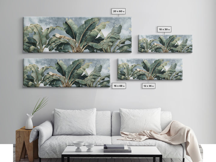 Banana Leaves Layered Canvas Print, Tropical Art, Beach Print, Living Room Decor, Abstract Art, Tropic, Textured Painting, TRO-3x1-49