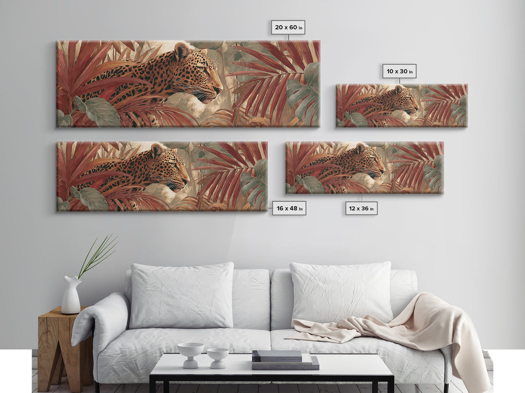 Leopard Hidden Among Palm Leaves Canvas Print, Tropical Art, Whimsical Art, Living Room Decor, Fine Art, Tropic, TRO-3x1-54