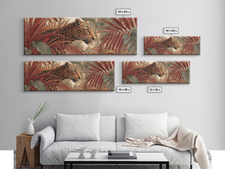 Leopard Hidden Among Palm Leaves Canvas Print, Tropical Art, Whimsical Art, Living Room Decor, Fine Art, Tropic, TRO-3x1-54