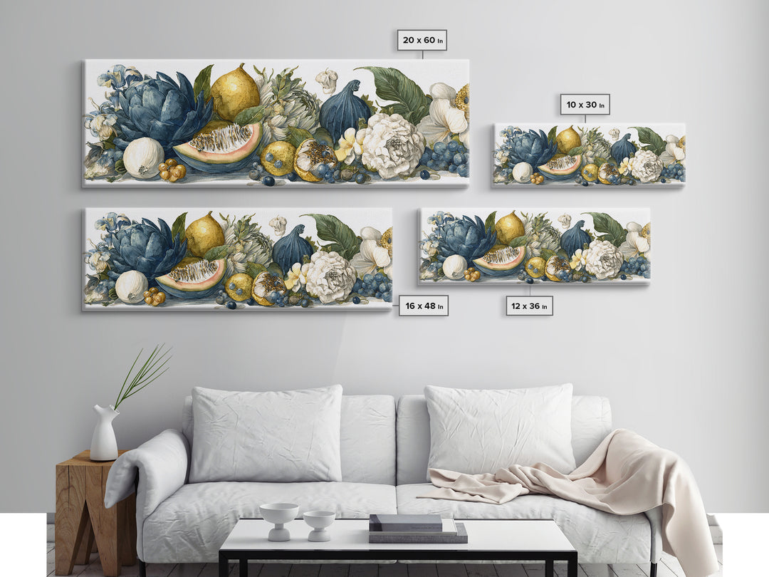 Tropical Fruit Market Arrangement Framed Canvas Print, Tropical Art, Decor, Living Room Decor, Fine Art, Tropic, Bird Art, TRO-3x1-55