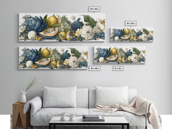 Tropical Fruit Market Arrangement Framed Canvas Print, Tropical Art, Decor, Living Room Decor, Fine Art, Tropic, Bird Art, TRO-3x1-55
