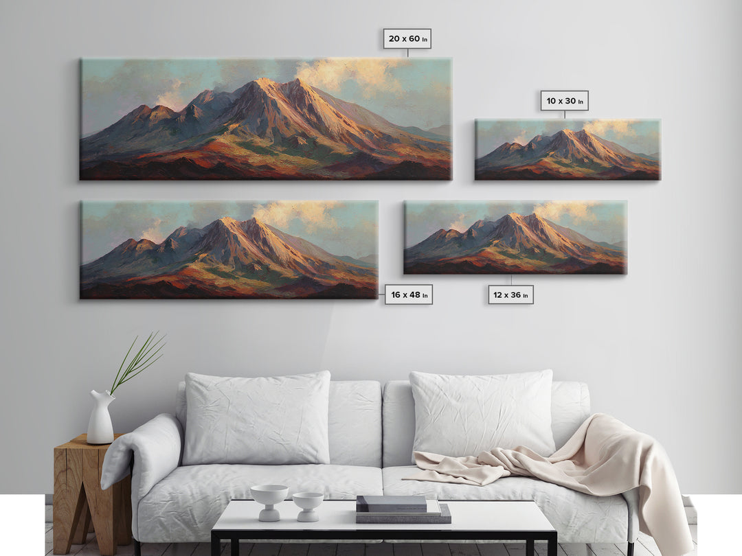 Island Volcano with Lush Foreground Framed Canvas Print, Tropical Art, Whimsical Art, Living Room Decor, Fine Art, Tropic, TRO-3x1-57