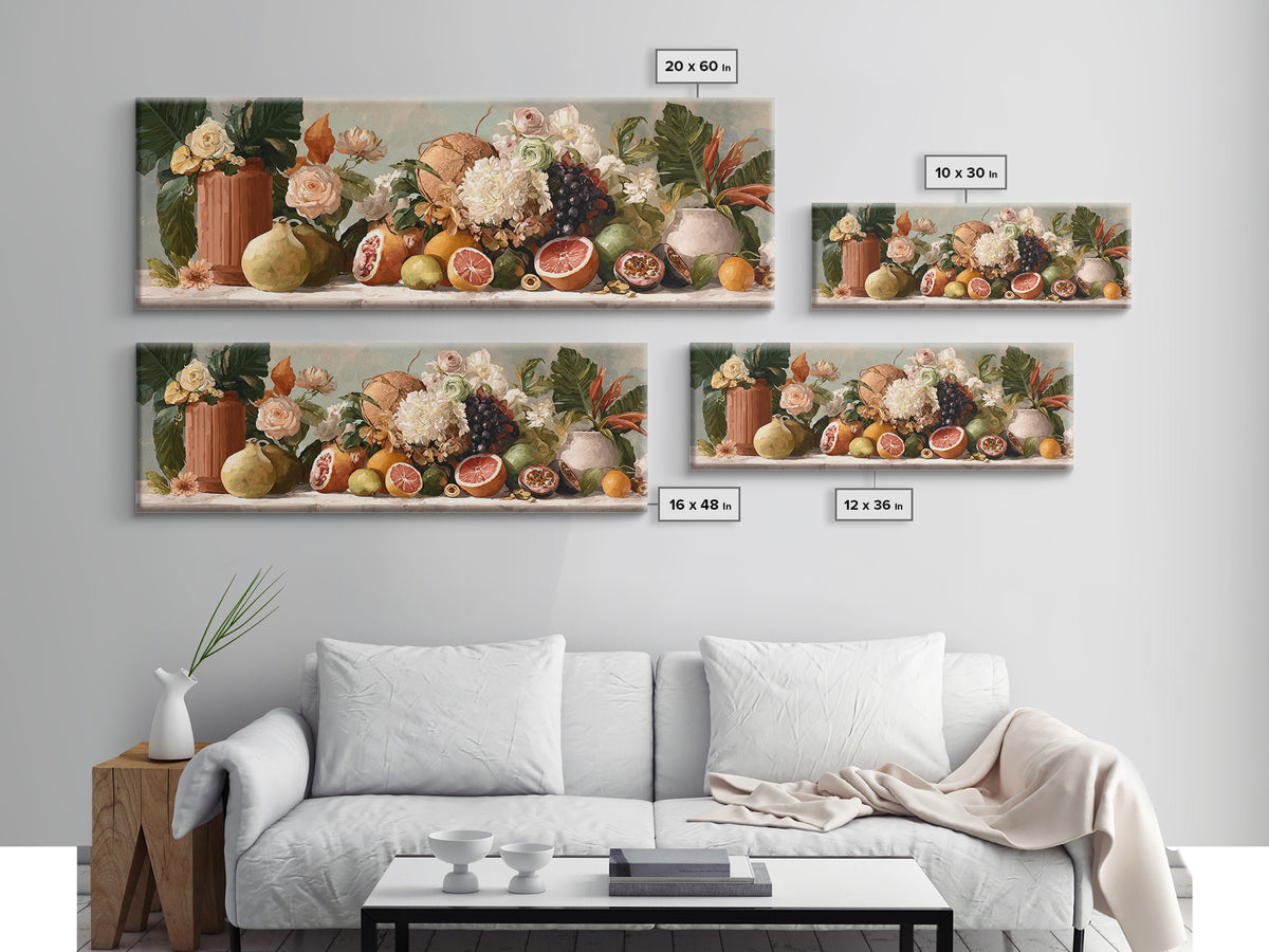Tropical Fruit Market Arrangement Framed Canvas Print, Tropical Art, Statement Artwork, Living Room Decor, Fine Art, Tropic, TRO-3x1-7